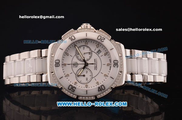 Tag Heuer Formula 1 Lady Swiss Ronda Quartz White Ceramic/Diamond Bezel with White Dial - Diamond Markers and Steel/Ceramic Strap - Click Image to Close